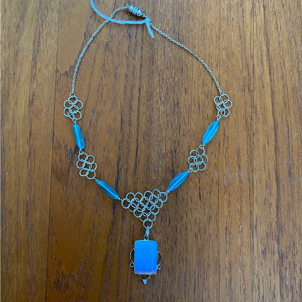 Fire opal pendant chain mail necklace